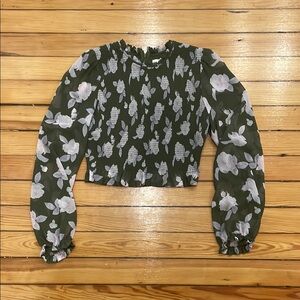 Wilfred Gray Black Ruffled Crop Blouse